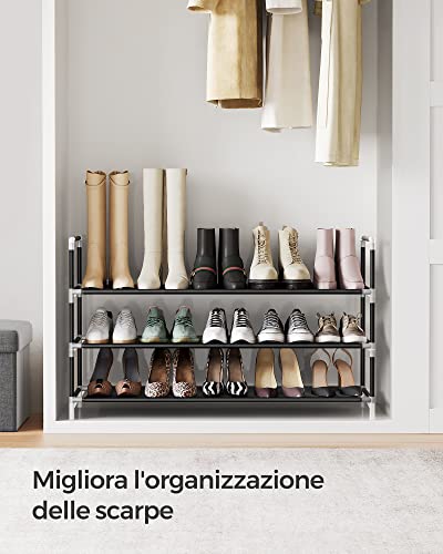 SONGMICS Scarpiera a 3 Ripiani, Portascarpe per Corridoio, Sottile e Salvaspazio, Struttura in Metallo, Ripiani in Tessuto Non Tessuto, Nero LSH053B01 - Immagine 3