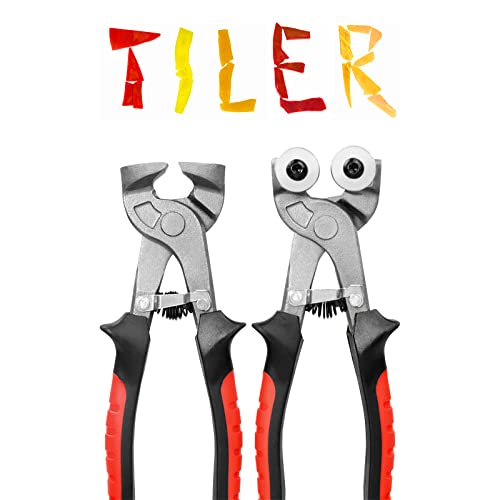 TILER 2 Piece Glass Tile Nippers Set - Heavy Duty Wheeled Glass Mosaic Nipper & Hd Ceramic Tile Nipper, Tile Cutter Pliers Soft-grip Handle - Shapping Plier,Stone, Metal - Thumbnail 2
