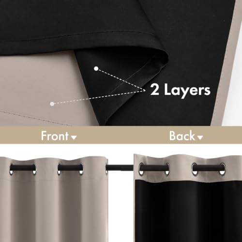 Image of MIULEE Natural 100% Blackout Curtains for Bedroom 40x84 Inch Long Drapes | 2 Thick Layers Thermal Insulated Window Curtains with Black Liner, Noise Reducing Grommet, Drapes for Living Room, 2 Panels