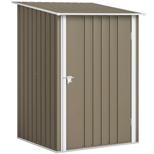 Outsunny Casetta da Giardino 0.92m² Acciaio Zincato, Marrone e Bianco
