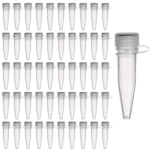 50 Piezas 1.5 ml Tubo de Laboratorio de Plástico, Tubos de Ensayo Congelados de Plástico, Tubo de Ensayo de Plástico Transparente con Tapa, Tubo de Centrifugado de Plástico para laboratorio