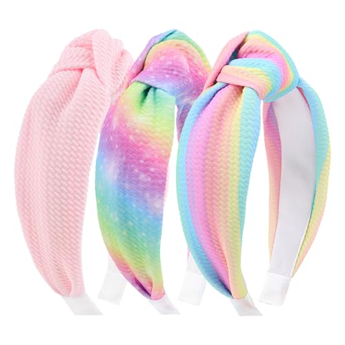 YanJie Rainbow Knot Headband for Women and Girls Knotted Head Bands Tye Dye Colorful Fashion Hair Accessories Headwear for Outfits