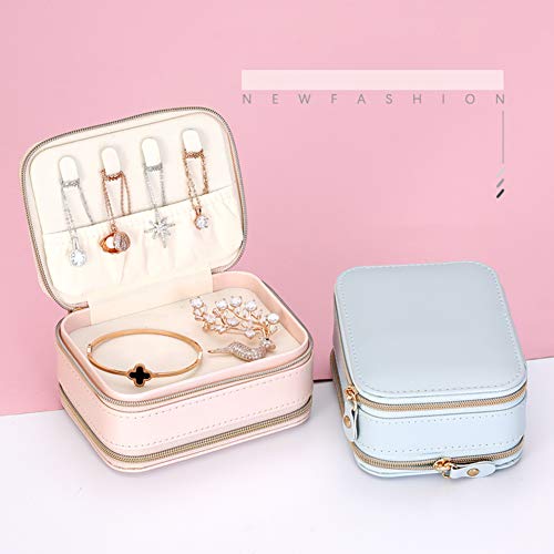 Yb&Gq Jewelry Organizer For Traveling,Portable Leather Jewelry Box With Double Zippers Built-In Mirror For Rings,Earrings Necklace Organizer Storage Blue 11.8X5Cm(5X2Inch) #TOP4
