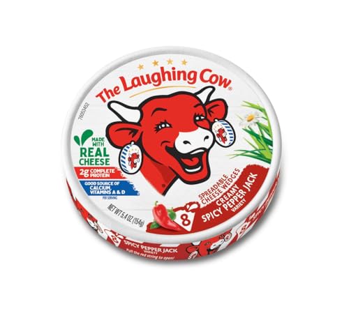 The Laughing Cow, Spreadable Cheese Wedges, 6oz Round (Pack of 4) (Choose Flavor Below) (Creamy Spicy Pepper Jack)
