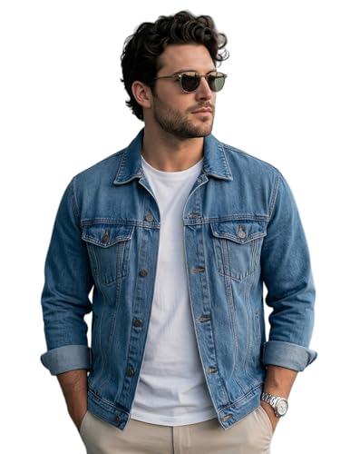 Urbano Plus Men's Light Blue Regular Fit Washed Full Sleeve Denim Jacket (plusjaktp-denim-lblue-3xl)