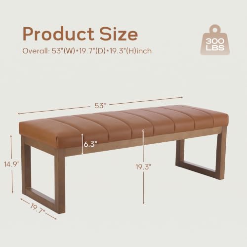 52.7" Bedroom Bench for End of Bed, Faux Leather Entryway Bench (Brown-PU)