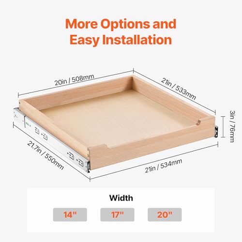 VEVOR Pull Out Cabinet Organizer, 20"W x 21"D Cabinet Drawer, Soft Close Slide out Shelf, Heavy-Duty Sliding Wood Drawer, Bottom Mount Size（20.5"W x 23"D）and Side Mount Size（21"W x 23"D） by VEVOR - Image 7