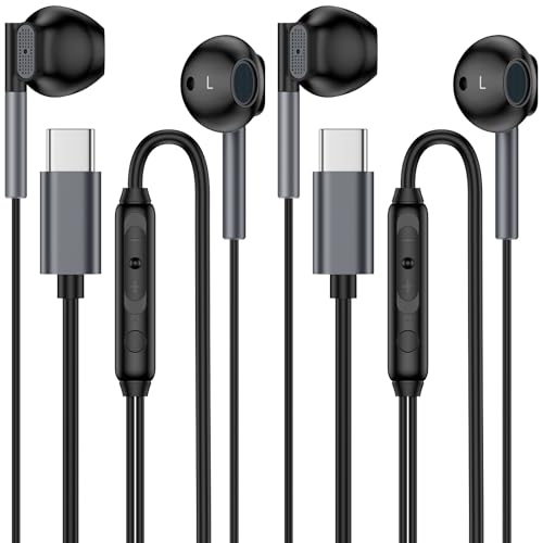 USB C Earbuds Wired Headphones for Samsung Galaxy Z Fold 7 Flip 7 A17 A16 A56 S25 Edge S24 S23 S22 S21 2Pack in-Ear Earphone with Microphone Volume Control Type C Headphone for Pixel 10 Pro XL 9a 9 8