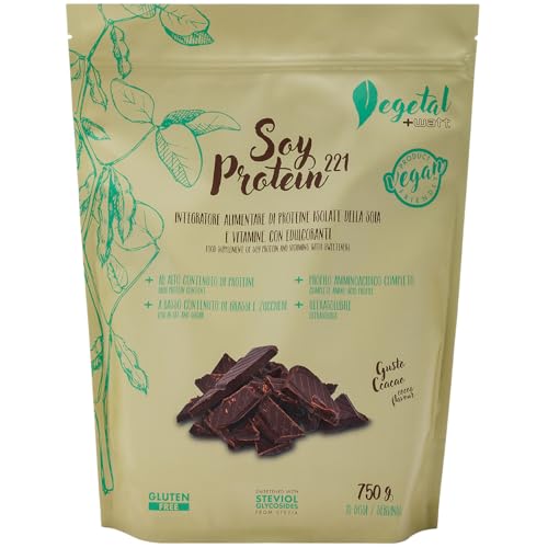 Soy protein 221 Formato 750g - Integratore di Proteine Isolate della Soia con Vitamine - Integratore Gluten Free100% Vegetale - +WATT (Gusto:Cacao)