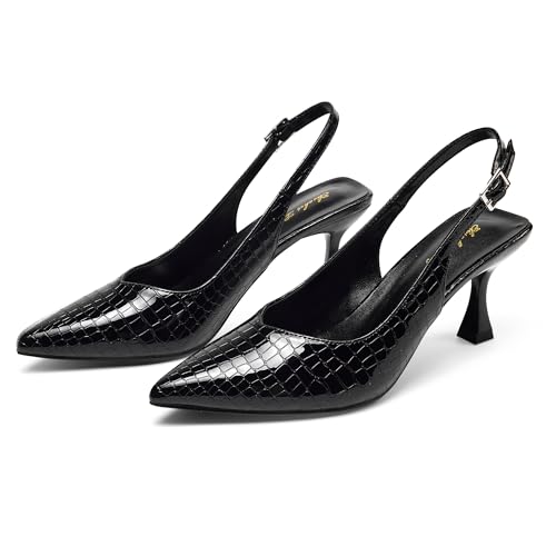 Image of Elisabet Tang Women's Kitten Heel Slingback Low Pumps 3 Inches Stiletto Pointed Closed Toe Elegant Dressy Bridal Wedding Party Shoes