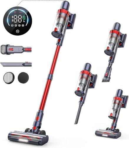 HONITURE Akku Staubsauger 450W/38000Pa, Staubsauger Kabellos mit Touchscreen, Akkusauger Bis zu 55 Min Laufzeit, Leichter Anti-Tangle Staubsauger Stielstaubsauger für Hartböden Teppich Tierhaare 【S13】