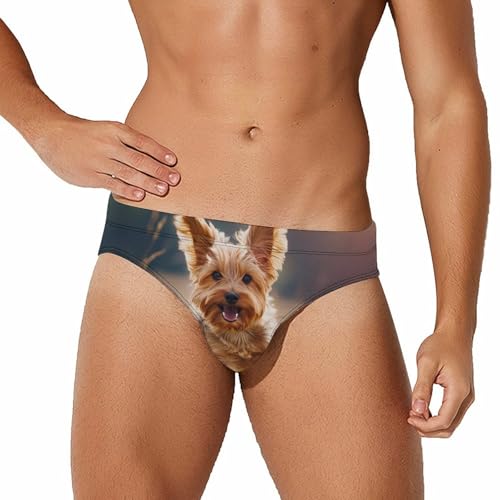 Yorkshire Terrier Dog Mens Swim Briefs Quick Dry Swim Trunk Bikini Underwear Swimsuit XL