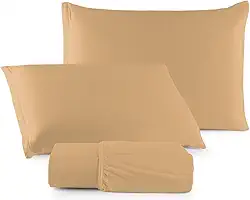 Jogo de Lençol Malha 100% Algodão com Elástico 2 ou 3 Peças Liso (Mostarda, Queen)