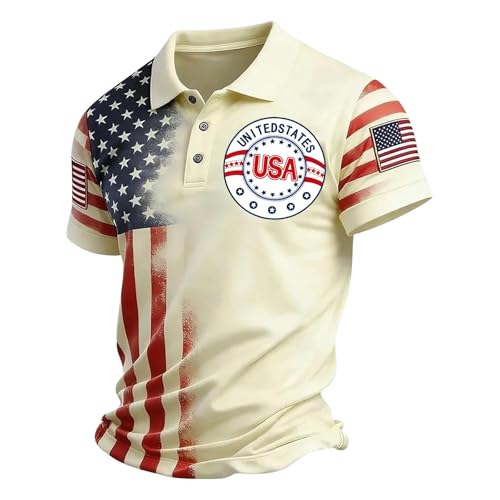 HJINGSUN Patriotic Golf Shirts for Men USA American Flag Polo Shirt 4th of July Camo Short Sleeve Business Casual Tops 2026,Zb5-Light Yellow,Small