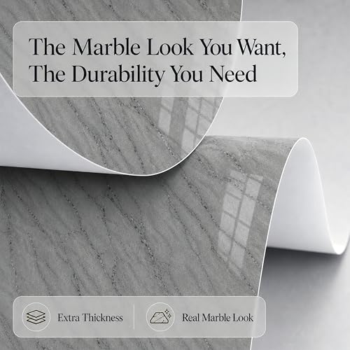 Image of Very Berry Sticker Marble Contact Paper (Deep Gray, 48 inch x 118 inch, 1 Pack) | Authentic marble pattern, Thick, Waterproof, Laminate vinyl, Self adhesive, Peel and stick wrap, For countertop and wall
