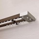 Heavy Du 4,4 m Wall ain Track Set - Imitat Wood Grain Double ain Rod per la privacy - Montaggio a parete, ideale per spazi aperti, Ele Brown h