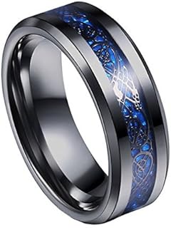 8mm Tungsten Carbide Ring Silvering Celtic Dragon Blue Carbon Fibre Inlay Wedding Band Size 6-13 (10, Black)