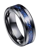 8mm Tungsten Carbide Ring Silvering Celtic Dragon Blue Carbon Fibre Inlay Wedding Band Size 6-13 (7,