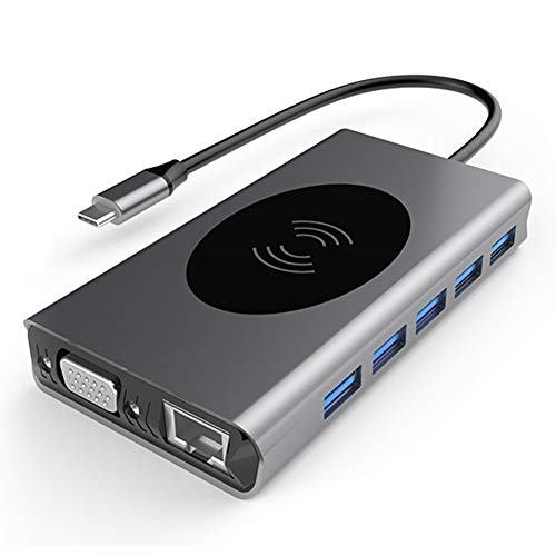 USB-Cハブ、Type Cハブアダプター、HDMI 4K、13 in 1/14 in 1/15 in 1トリプルディスプレイUSB cハブ、USB 3.0 hdmi/vga/ギガビットイーサネット/ 87w pd充電器type-cハブ (13 in 1)