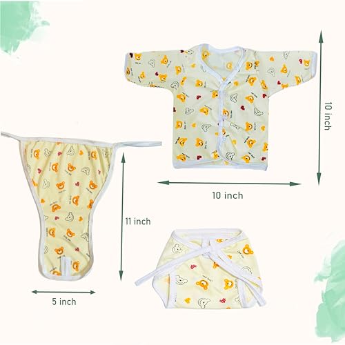 Image of Fareto New Born Baby Clothing Set Front Open Half 6 Shirts | 6 Tying Nappies | 6 Tying Caps | Infant Cloths (0-3 Months) (Pack Of 18)