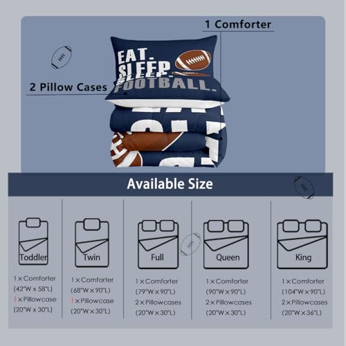 Image of Feelyou Football Comforter Set for Boys Full Size Sports Bedding Set American Football Lover Navy Blue Ball Games Quilt Bed Teens Rugby Bedroom Decor 3Pcs