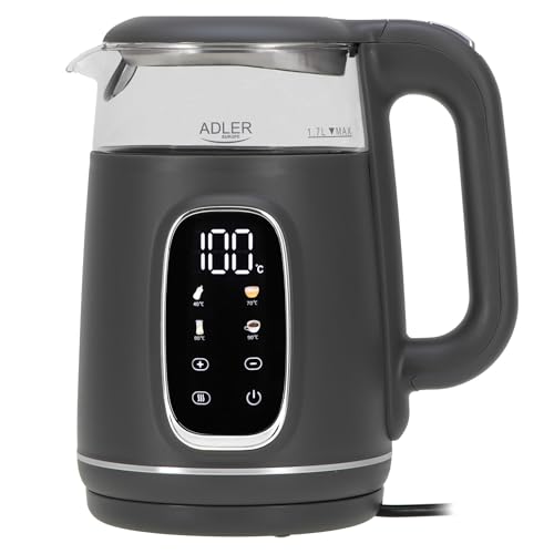 Adler Wasserkocher mit Temperatureinstellung 2200W – Wasser Kocher 1,7L mit LED-Display und Touchpanel – 5 Temperaturprogramme – mit Warmhaltefunktion - Wasserkocher mit Filter