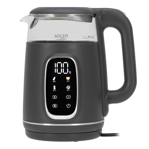 Adler Wasserkocher mit Temperatureinstellung 2200W – Wasser Kocher 1,7L mit LED-Display und Touchpanel – 5 Temperaturprogramme – mit Warmhaltefunktion - Wasserkocher mit Filter