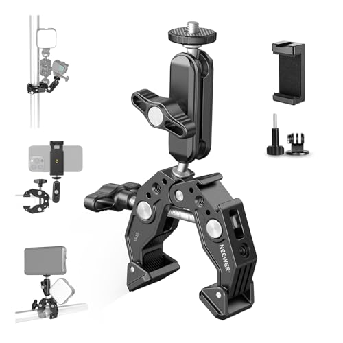 NEEWER Super Clamp Klemme mit 3' Dual Kugelkopf Magic Arm, Cold Shoe, 1/4' Gewinde, Handy/Action Cam Halterung Adapter für Tischstativ Rohr Traverse...