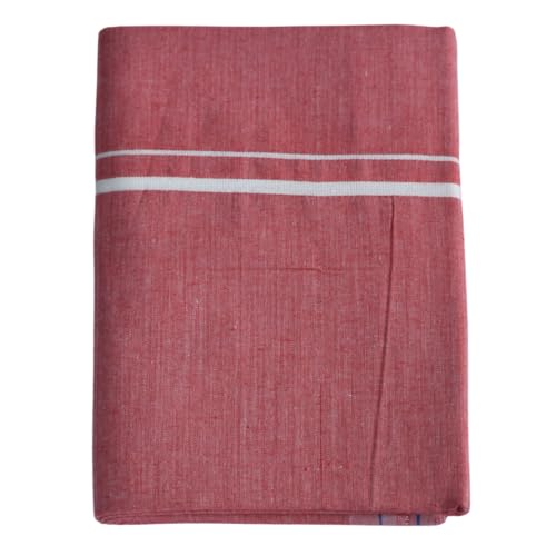 Image of Pure Cotton Dhoti for Men (1.28 x 1.87 m) | Solid Panchalu with Varied Small Color Border | Kerala Cotton Veshti, Khadi Dhoti | Lightweight Pooja & Temple Wear