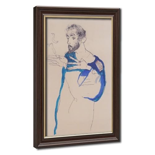 Toile Gustav Klimt au smock bleu - Décoration murale salon élégante et cadre à suspendre 20x30 cm