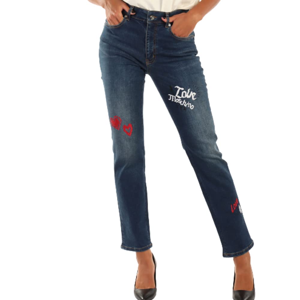 Love Moschino Straight Leg fit 5 pocketswith Love Embroideries Mix Jeans,  Blue Denim, 26 aux Femmes : Amazon.fr: Mode