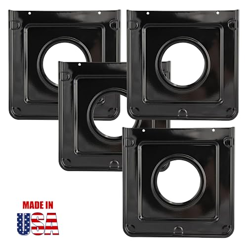 4 Pack - 9.125" x 9.3125" Square Heavy Duty Black Porcelain Drip Pans - Style J by Range Kleen - Image 4
