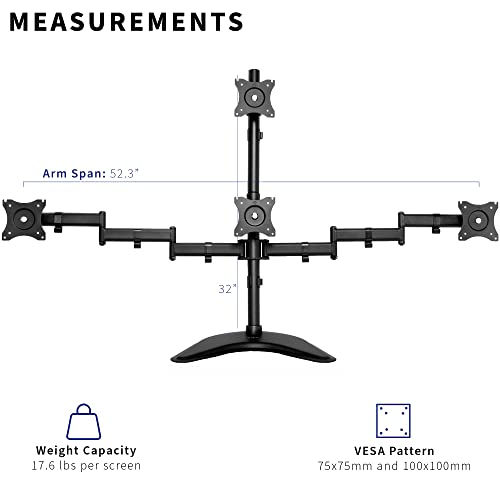 Vivo Quad Lcd Monitor Desk Stand Mount, Free-Standing 3 Plus 1, Holds 4 Screens Up To 24 Inches, Stand-V004Z #TOP3