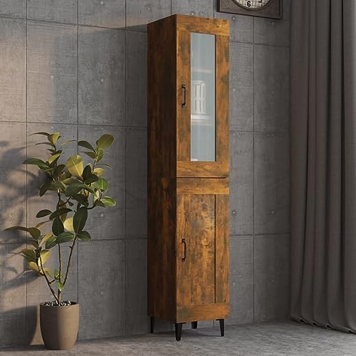FOZICV Armario auxiliar de madera para dormitorio, salón u oficina, diseño moderno y elegante, armario de almacenamiento, roble ahumado, 34,5 x 34 x 180 cm