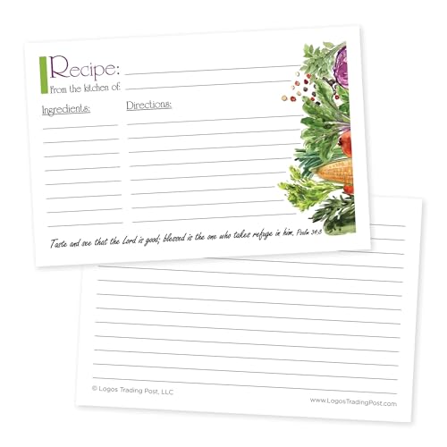 Pack of 18 Bible Verse Recipe Cards 4x6 - Double-Sided Blank Recipe Cards w/Lines - Uncoated Card Stock - Fits Standard Recipe Boxes & Stands - Faith Kitchen Gifts for Chefs, Bakers