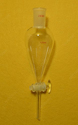 Nanshin Glassware,125Ml,24/4​0,Lab Pyriform Separatory Funnel,Gla​ss Stopcock,W​ith The Cap #TOP4