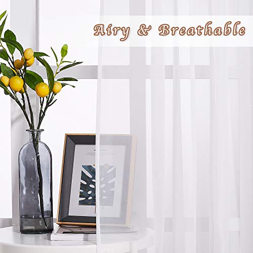 Nicetown Sheer Window Curtain Panels - Ivory Eyelet Top Solid Voile For Kitchen/Hotel, 2 Pieces, 54 Wide X 84-Inch Length #TOP3