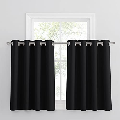 PONY DANCE Décoration de Fenêtre - Rideau Noir Isolation Thermique Brise-Vue Rideau Cuisine à Oeillets Économie d'Énergie pour Petite Fenetre, Largeur 132 sur...