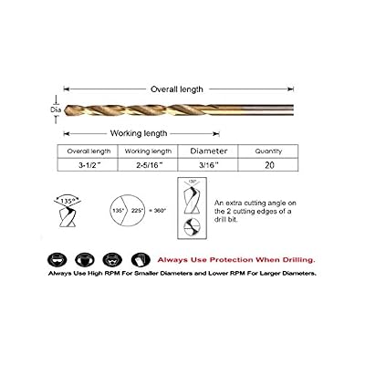 20PCS, 3/16, Titanium Coated Drill Bits