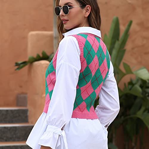 Longhong Clothing Women's Fashion Cropped Sweater Vest College Style Sleeveless Vest Pink Swetaer Vest #TOP1