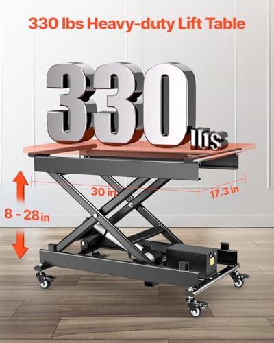 Image of VEVOR Electric Lift Table, 330 lbs Capacity Single Scissor Lift Table, 8-28 in Height Adjustable Lifting Platform, Coffee Table Lift with 4 Wheels, for Material Handling and Transportation, Black
