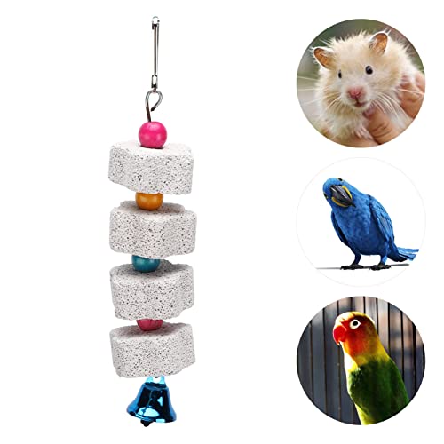 Image of Bird Chew Toy Mineral Stone 3.5 Inch Beak Grinding Swing with Bell for Budgie Parakeet Cockatiel Lovebird Calcium Supplement 98% Beak Health Improvement Prevents Overgrowth in Small Birds