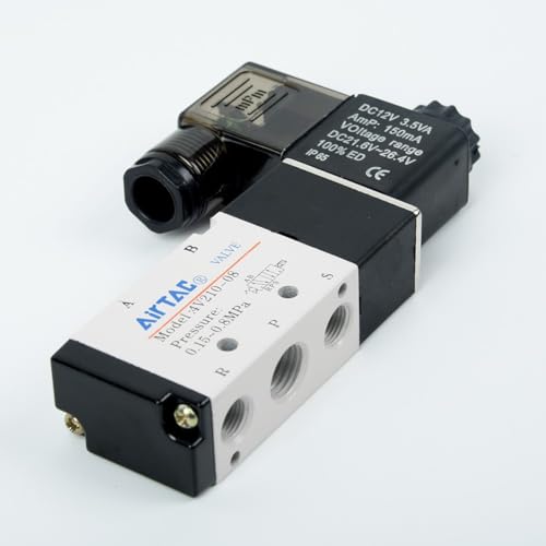 Lagomloot DC 12 V Magnet-Pneumatikventil, 5 Anschlüsse, 2 Positionen, BSPT G1/4 mit Durchflussregelung und Anschlüssen, für Luftsteuerungssysteme