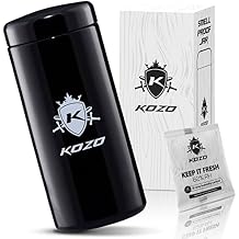 KOZO Black Glass Airtight Storage Jar, with UV Protection. Airtight Container with Humidity Pack. Keep your Serving Spices and Herbs Fresh for Longe. Large, Stylish Two oz Size 2 OZ - 1000ml