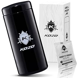 KOZO Black Glass Airtight Storage Jar, with UV Protection. Airtight Container with Humidity Pack. Keep your Serving Spices and Herbs Fresh for Longe. Large, Stylish Two oz Size (2 OZ - 1000ml)