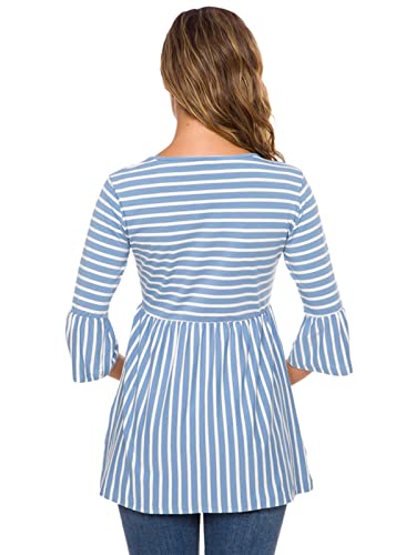 Ecavus Womens Casual Maternity Tops Striped Peplum 3/4 Ruffle Sleeve Shirt Ultra Soft Pregnancy Clothing #TOP4