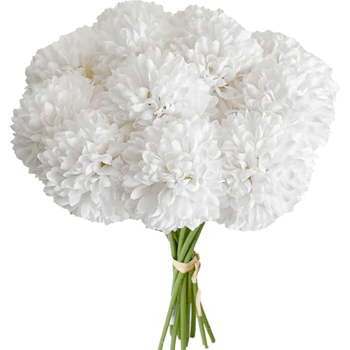 Image of Mandy's 12pcs Artificial Pure White Ball Chrysanthemum Flowers