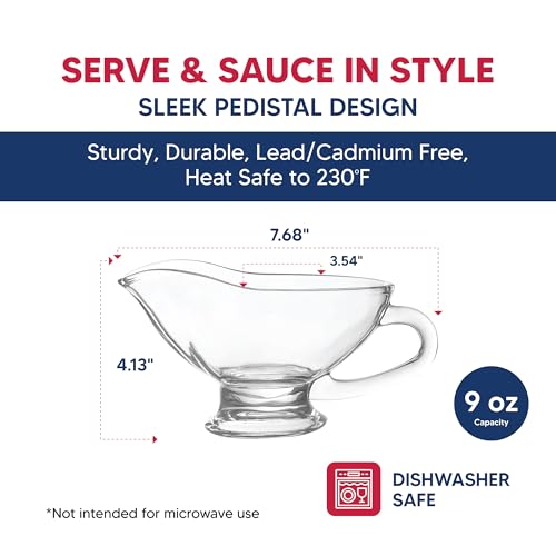 Image of HIC Kitchen Glass Gravy Boat, 9-Ounce Capacity With Dripless Spout And Comfortable Handle For Gravy, Sauce, Au Jus, Dressing, Holiday Meals, And Entertaining