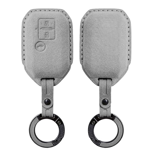 Image of KMH Alcantara Car Key Cover Compatible for Maruti Suzuki Swift, Dzire, Baleno, Ertiga 3 Button Shell Case Holder Full Key Protector Smart Keycover with Keychain (D3) Grey - Pack of 2