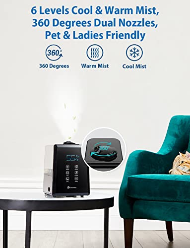 Elechomes Humidifiers For Bedroom (6L), Ultra-Quiet Warm And Cool Mist Humidifiers For Home, Baby And Plants, Customized Humidity, Sleep Mode, Timer, Uc5501, Black #TOP3